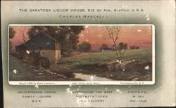 Saratoga Liquor House, Seattle, featuring "The Old Mill" painting Blotter