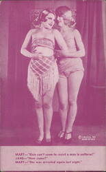 Two Women with Comic Dialogue: "Elsie Can't Resist a Man in Uniform" Arcade Card