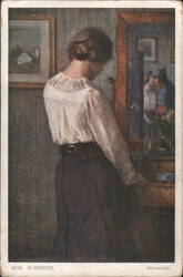 Woman in mirror reflects kiss with soldier, "Sehnsucht" by Rob. Scheffer Postcard