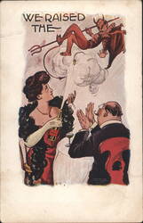 "We Raised the Devil" Comic Illustration with Woman, Man, and Devil Postcard