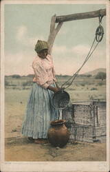Papago Indian Woman Filling Olla at Well Postcard