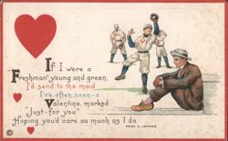 Valentine's Day Poem: Freshman, Baseball Players, Red Heart by Helen E. Jeffers Postcard