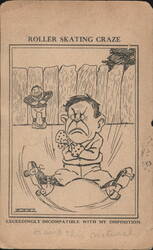 Comic Roller Skating Craze, Man Falling, J.A.R.Z. Signed Postcard