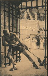 POST LUDUM Strong Man Pulling Rope in Prison, Marco Landucci Art Postcard
