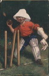 Boy Cricket Wicket-Keeper "How's That?!" by E. P. Kinsella Postcard