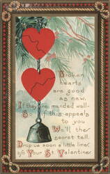 Broken Hearts and Bell with Valentine's Day Poem Postcard