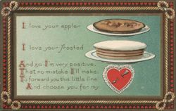 Valentine's Day Poem with Apple Pie, Frosted Cake, and Heart Postcard