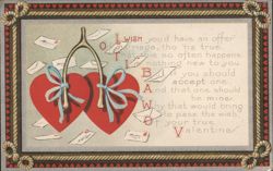 Valentine's Day Hearts, Wishbone, and Romantic Poem Postcard