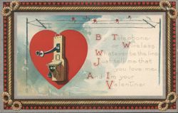 By Telephone or Wireless Love Message Valentine with Red Heart Postcard