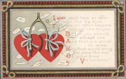 Valentine's Day Wishbone & Hearts Marriage Proposal Greeting Postcard