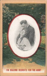 Couple Embracing, Coaxing Recruits for the Army Postcard