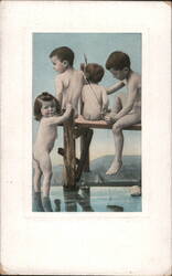 Children Skinny Dipping Postcard