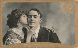 Woman Kissing Man, Cupid, 'Honey, you re a sweet, sweet boy Postcard