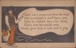 Young Man from the West with Fancy Vest Limerick Postcard