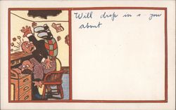 Will drop in & see you about - Man falling through ceiling into office Postcard