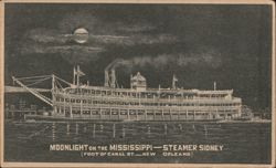 Moonlight on the Mississippi - Steamer Sidney, New Orleans Postcard