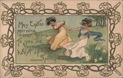 Easter Greeting with Two Women in Flowing Dresses and Lilies, Heart of Spring Postcard