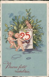 Christmas Cherubs with Mistletoe and Calendar Page 25 Postcard