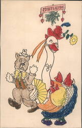 Mistletoe Bear and Goose with Accordion Postcard