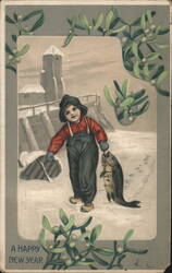 Child Ice Fisherman with Mistletoe, A Happy New Year Postcard