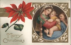 Madonna and Child with Poinsettia, Merry Christmas Postcard