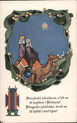 Three Wise Men on Camels Following Star of Bethlehem, Christmas Greeting Postcard