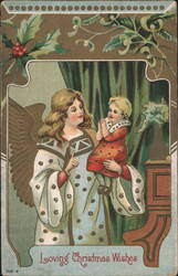 Angel Holding Child, Loving Christmas Wishes Postcard