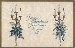 Joyous Christmas Greetings with Candelabras, Holly, and Mistletoe Postcard