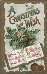 A Christmas Wish with Holly, Mistletoe, and Shakespeare Quote Postcard