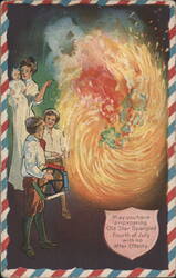 Family Watches Rip Roaring Fourth of July Fireworks Display Postcard