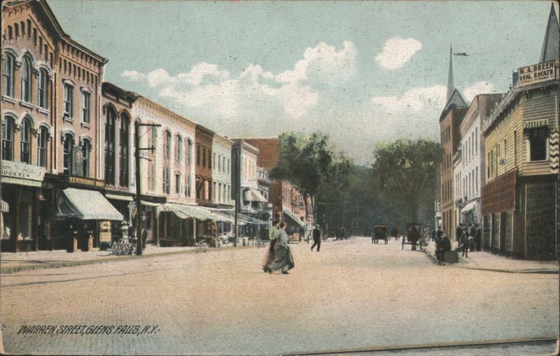 Warren Street, Glens Falls, NY - Busy Street Scene New York