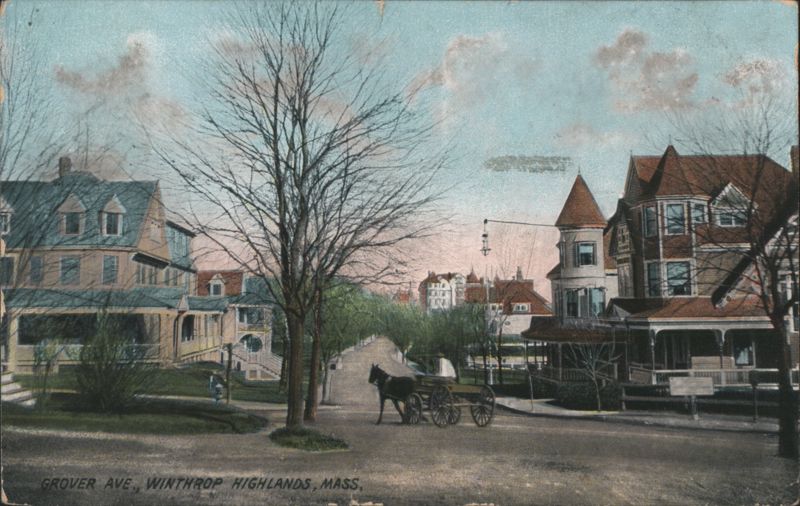 Grover Ave., Winthrop Highlands, MA with Horse-Drawn Cart Massachusetts