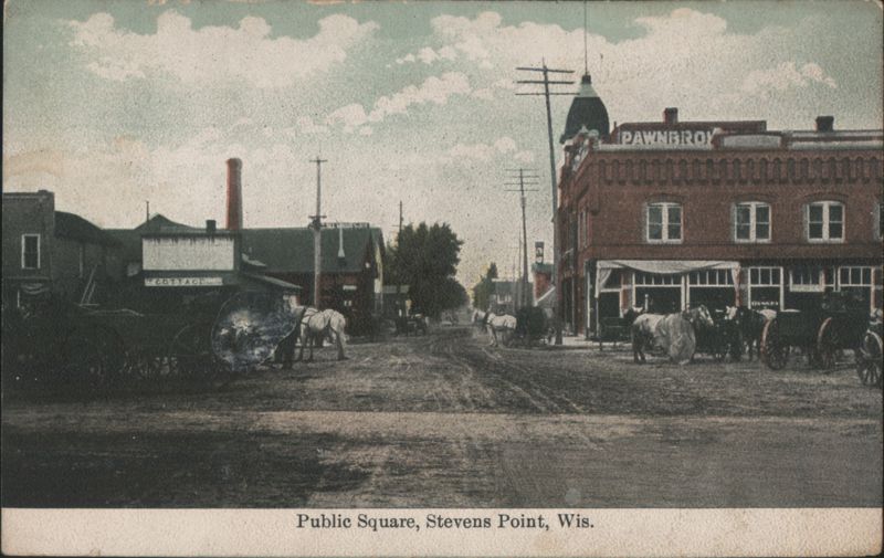 Public Square with Pawnbrokers Building Stevens Point Wisconsin
