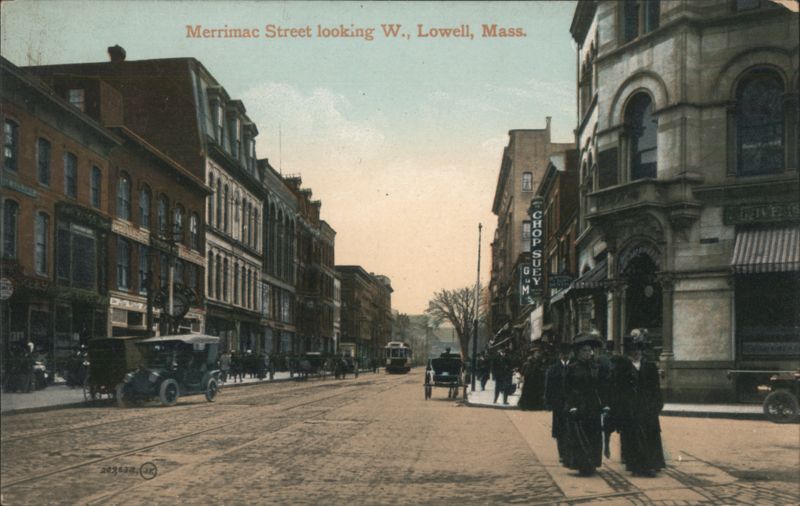 Merrimac Street looking W., Lowell, Mass. Massachusetts