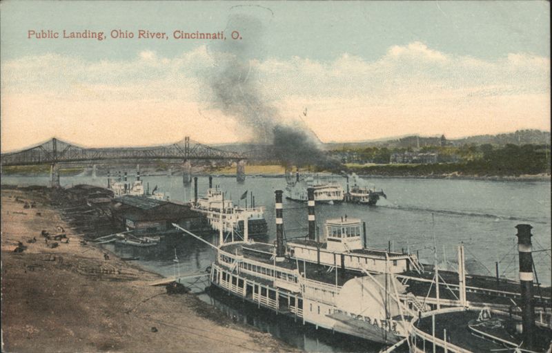 Public Landing, Ohio River, Steamboats, Bridges Cincinnati