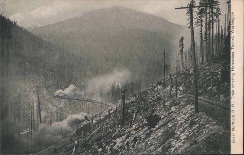 Great Northern R. R., Train entering Horseshoe Tunnel Washington