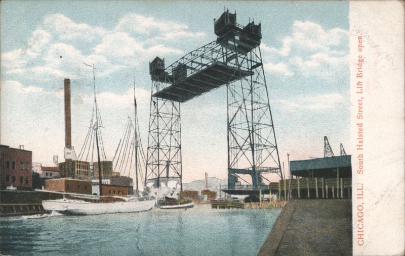 South Halsted Street Lift Bridge open, Chicago Illinois