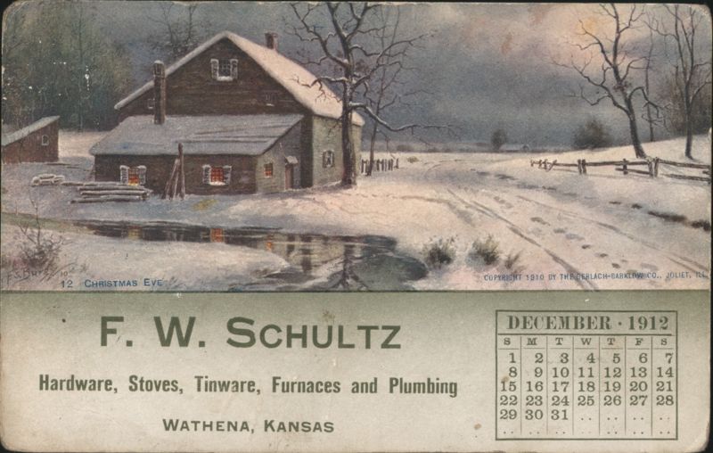 Christmas Eve Snowy Landscape, F. W. Schultz Wathena KS Kansas