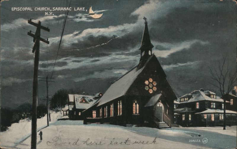 Episcopal Church, Saranac Lake, NY, Winter Night Scene New York