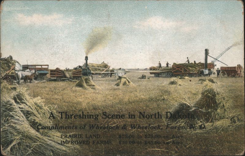 Threshing Scene, Prairie Land, North Dakota Fargo
