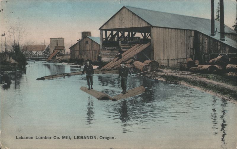 Lebanon Lumber Co. Mill, Men on Logs, River Oregon