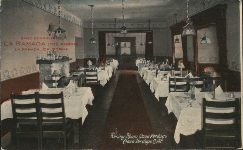 Dining Room Casa Verdugo, later LA RAMADA (The Arbor) California