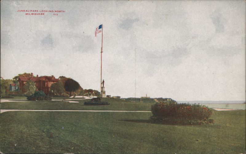 Juneau Park Looking North, Flagpole, Milwaukee WI Wisconsin