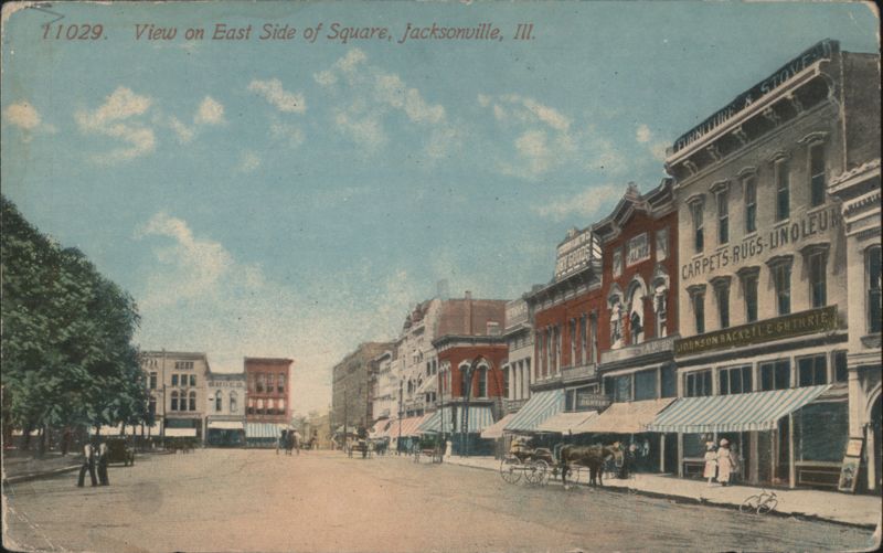 East Side of Square, Jacksonville, IL - Busy Street Illinois