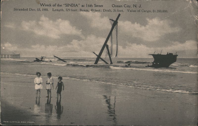 Wreck of the SINDIA at 16th Street, Stranded Dec. 15, 1901 Ocean City New Jersey