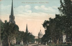 West Washington Ave., Madison, WI - Street Scene Postcard