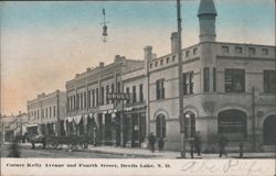 Corner Kelly Avenue and Fourth Street, Devils Lake Postcard