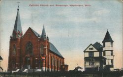 Catholic Church and Parsonage, Stephenson, MI Postcard