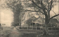 Caraquet Presbytery & Church, Tree-Lined Street Postcard