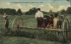 Farm Scene with Hay Rake, Coryville, PA Postcard
